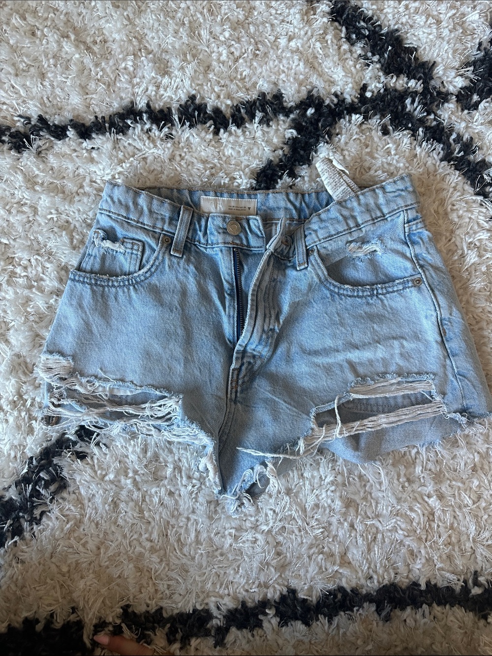Zara Light Blue Distressed Denim Shorts - Women's